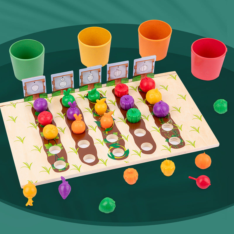 Simulation Farm Fruit And Vegetable Plantation Color Classification Cup Children's Early Education Puzzle Enlightenment Wooden Toys