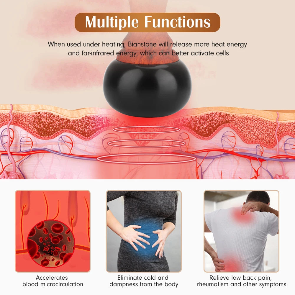 PASTSKY Hot Stone Electric Gua Sha Massager Bian Stone Guasha Tool Skin Scraping Back Face Massage Body Warm Moxibustion Therapy