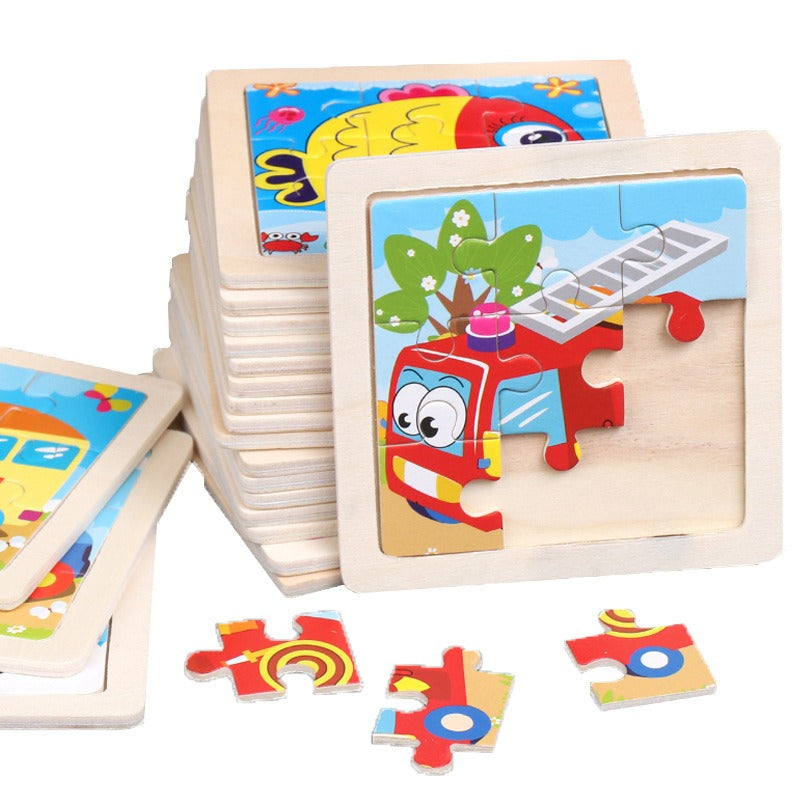 9 Pieces Of Wooden Children's Puzzle Toys Early Childhood Educational Cartoon Animal Transportation Cognitive Puzzle Board