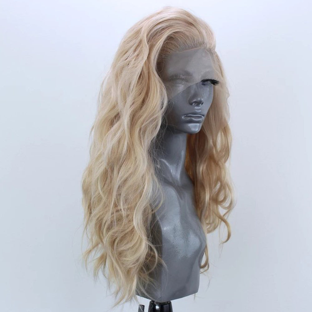 Linen-Colored synthetic fiber front lace wig with a Natural Hairline