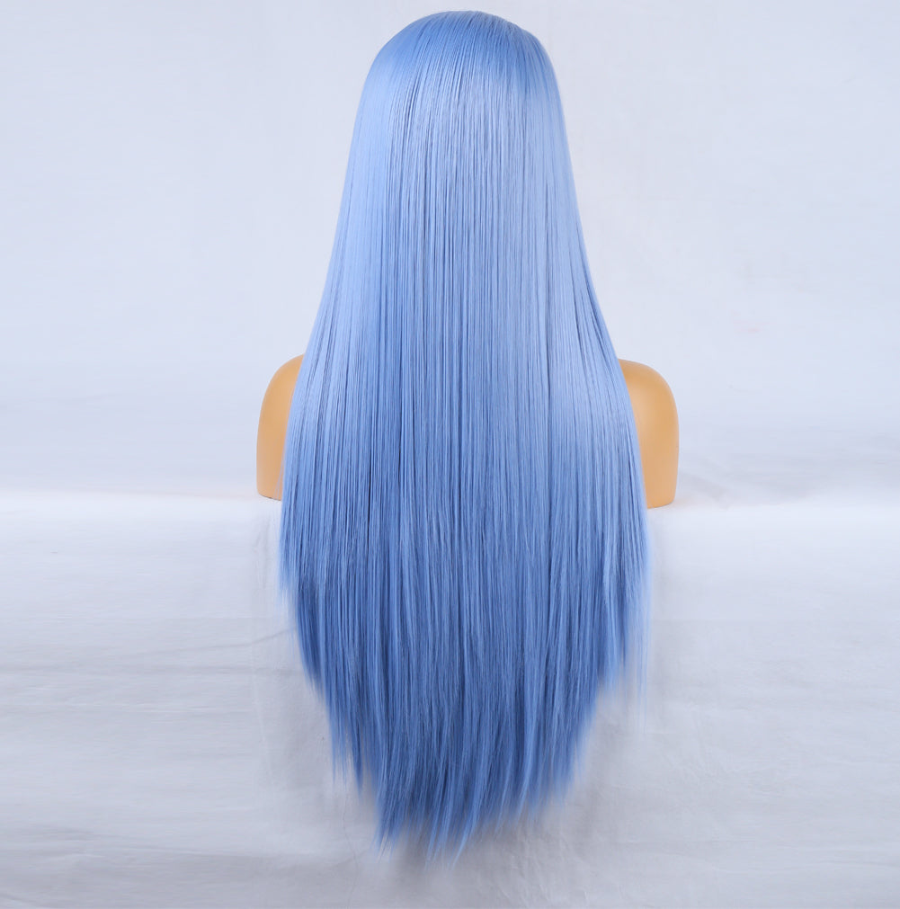 Fashion Hand Ditch 13 * 2.5 Chemical Fiber Front Lace Blue False Long Hair Head Cover Natural Hairline Wig