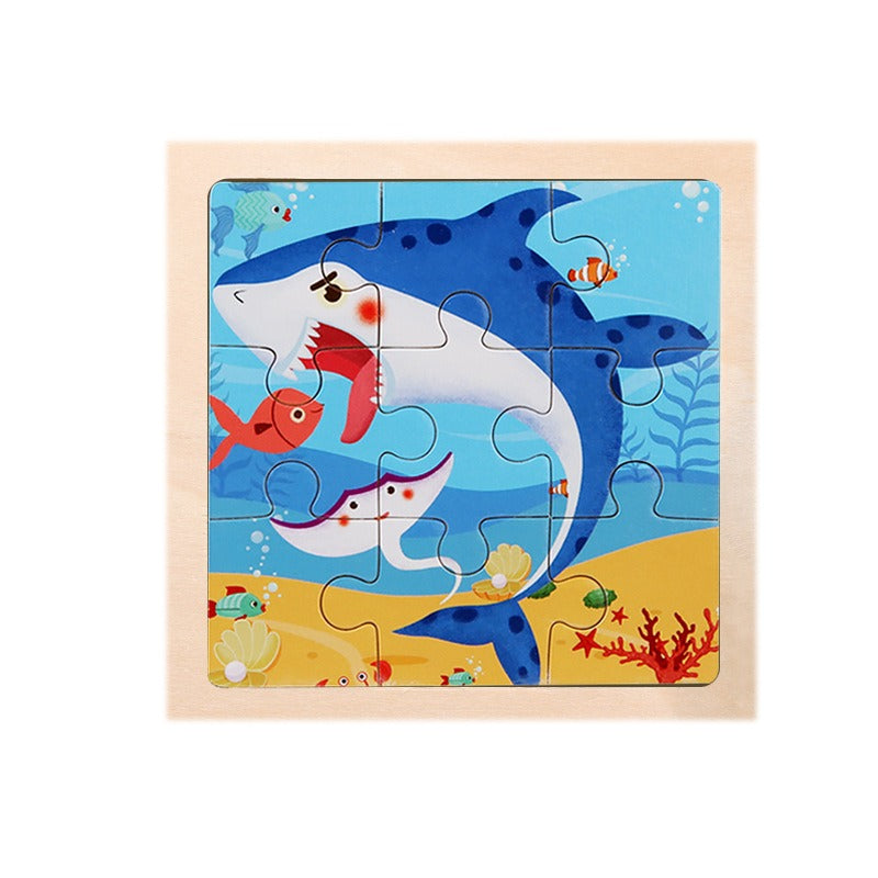 9 Pieces Of Wooden Children's Puzzle Toys Early Childhood Educational Cartoon Animal Transportation Cognitive Puzzle Board