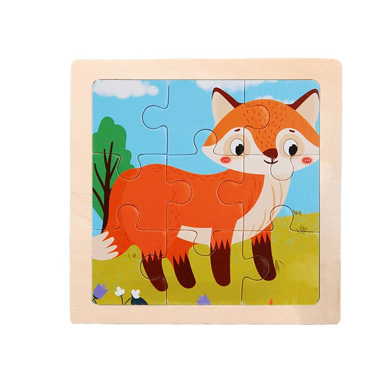 9 Pieces Of Wooden Children's Puzzle Toys Early Childhood Educational Cartoon Animal Transportation Cognitive Puzzle Board