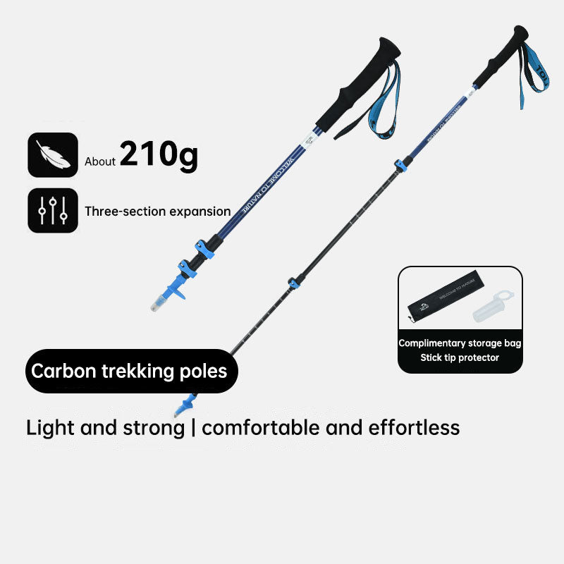 Outdoor Camping Alpenstock Carbon Ultra Light Telescopic Walking Stick Folding Non-slip Walking Stick Mountain Hiking Equipment