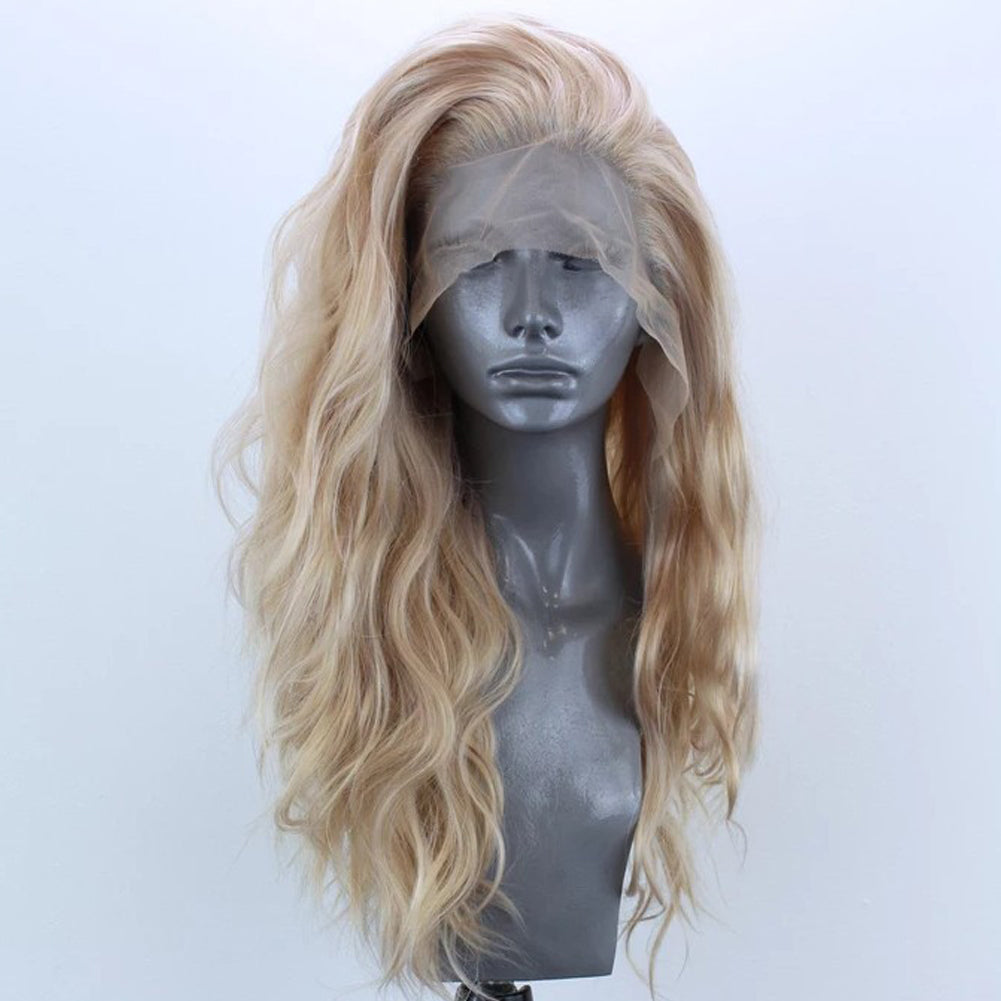 Linen-Colored synthetic fiber front lace wig with a Natural Hairline