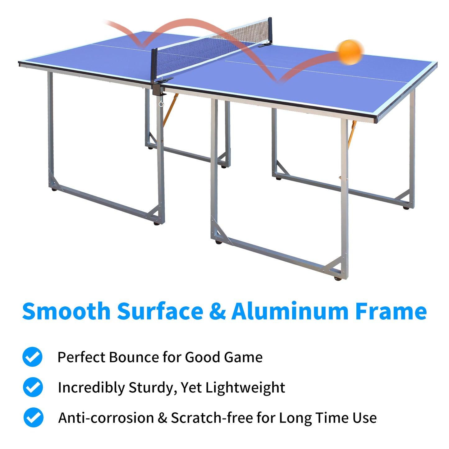 6ft Mid-Size Table Tennis Table Foldable & Portable Ping Pong Table Set for Indoor & Outdoor Games with Net