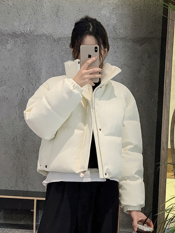 Fashion Stand Collar Quilted Casual Korean Parkas Women Fall Winter Leather Zipper Loose Coats Lady Pocket Street Padded Jackets