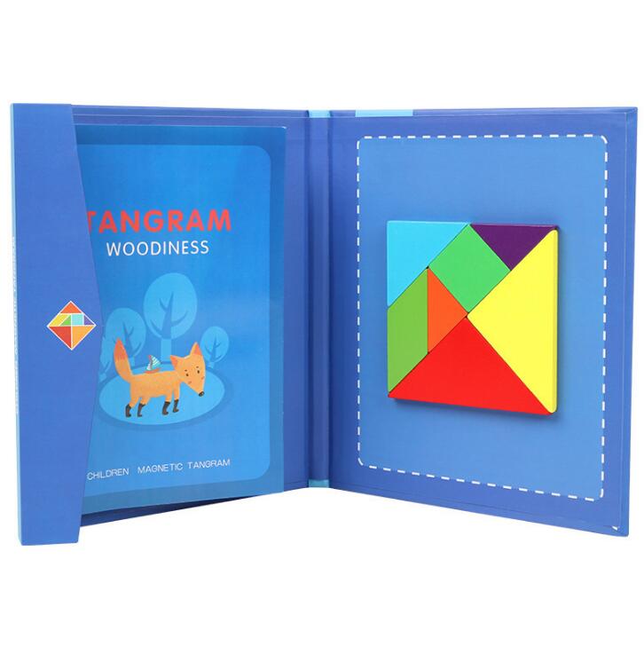 agnetic Tangram Puzzle Book Portable Preschool Baby Kids Toys Intelligence Jigsaw Puzzle Wooden Educational Toys