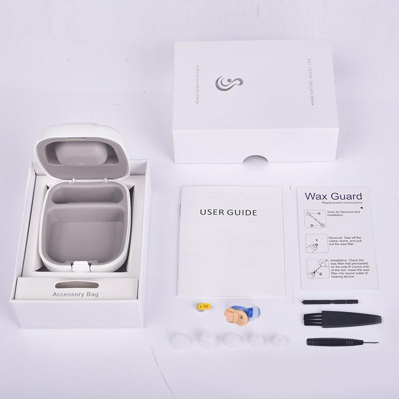 Mini Hearing Aid Adjustable Ear Hearing Assistant Helper Invisible Sound Amplifier Volume for Deaf Elderly Rechargeable