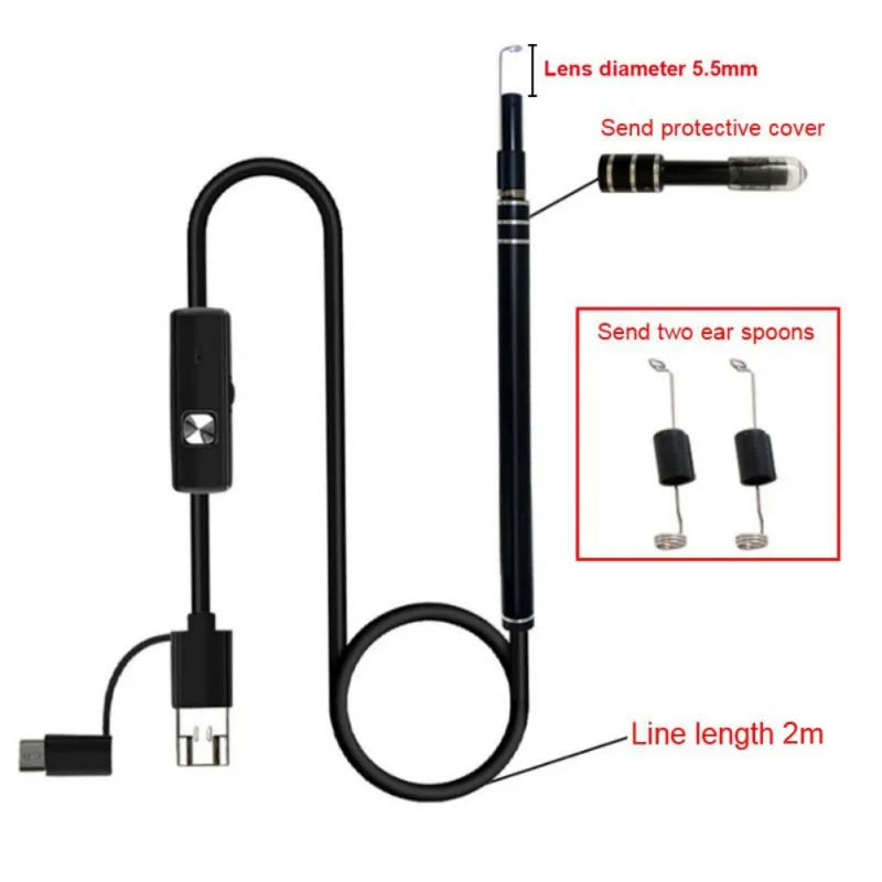 3 In 1 USB Endoscope HD Visual Ears Cleaning Earpick Spoon with 6 LED Light Ear Cleaning Tool Ear Massage