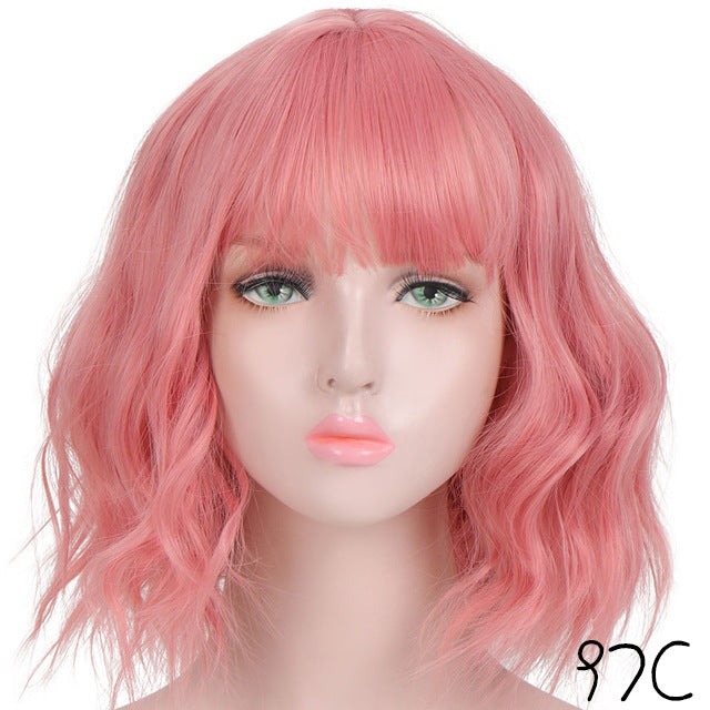 Fashionable synthetic short curly bob wig with a corn perm texture, featuring European and American style