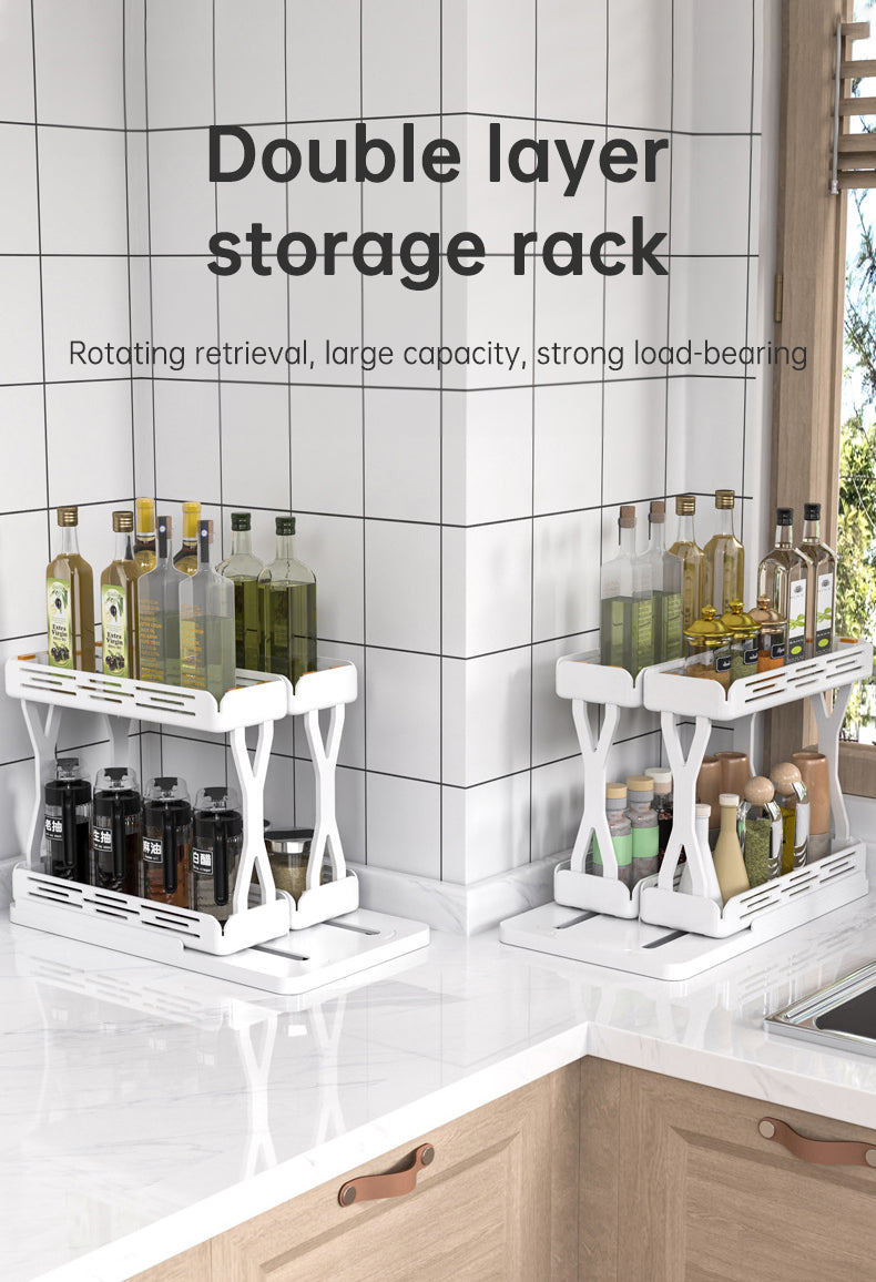 Pull out Rotating Spice Rack Organizer for Cabinet Rotate Makeup Organizer Slide Bottle Box Holder Plastic Seasoning Spice Rack