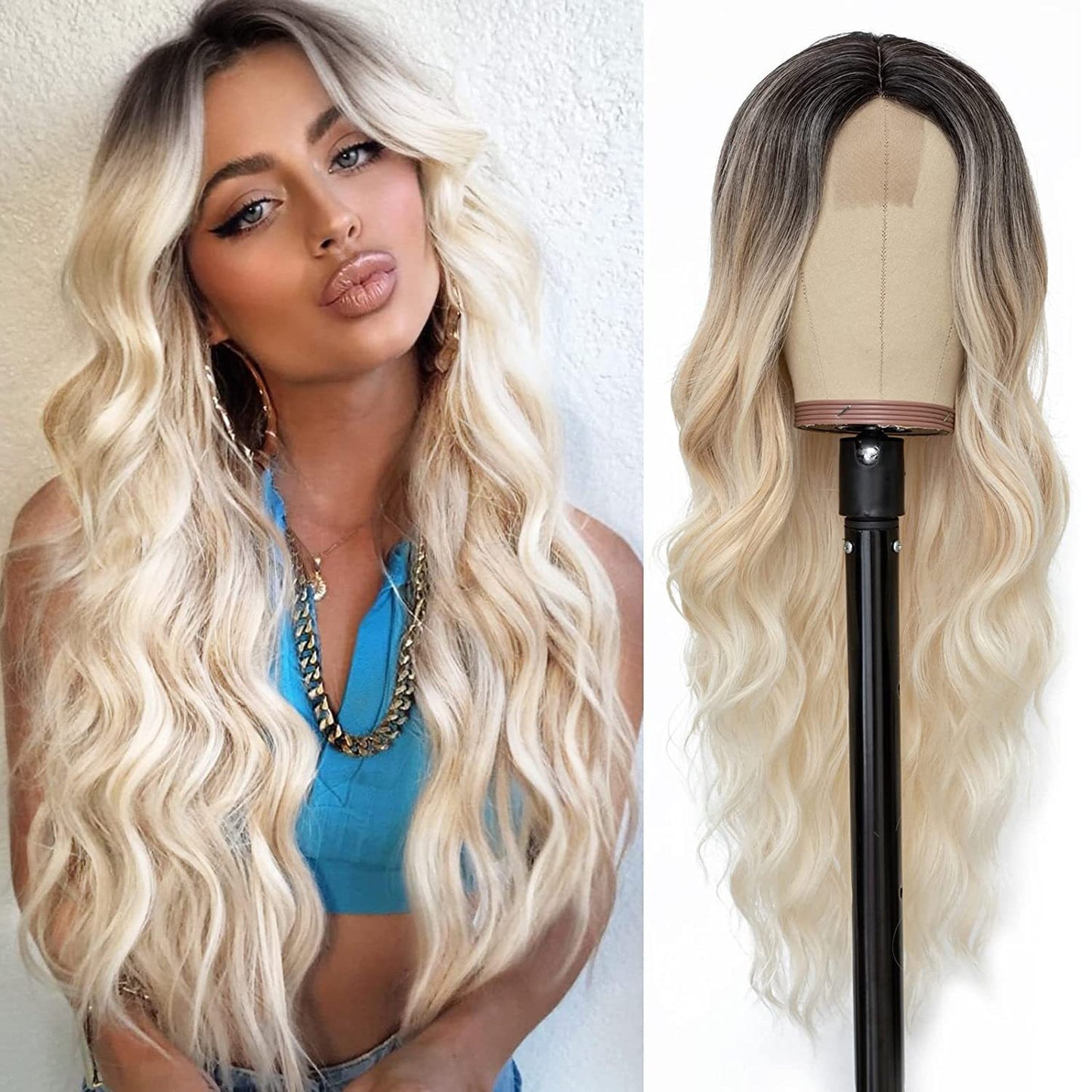 European and American Small Lace Wig Headsets with Intermediate Color Small Lace Center Split Large Wavy Long Curly Wigs