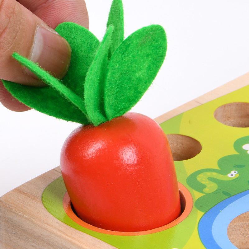 Children's Wooden Magnetic Fishing Toy Baby Plug Early Education To Catch Insects And Pull Radish Parent-Child Interactive Toys