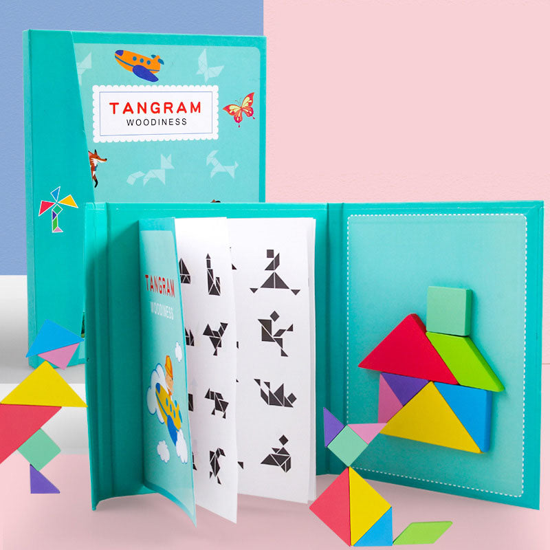 agnetic Tangram Puzzle Book Portable Preschool Baby Kids Toys Intelligence Jigsaw Puzzle Wooden Educational Toys