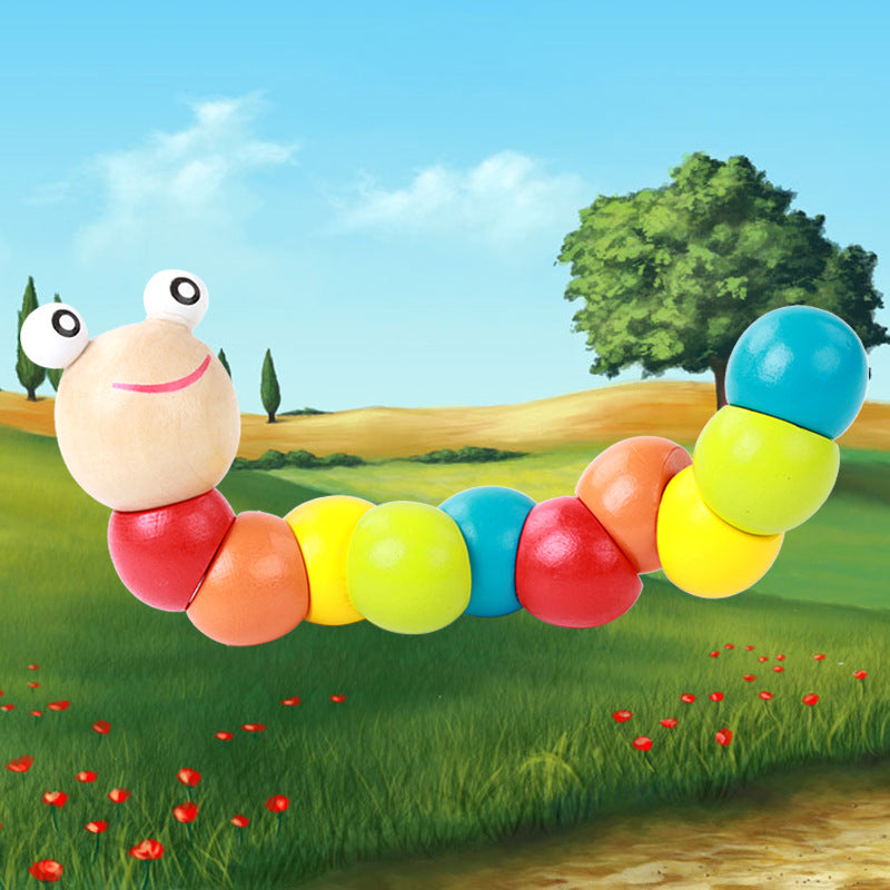 Colorful Simulation Caterpillar Twist Worm Baby Educational Early Education Wooden Toy Doll Worm Building Blocks