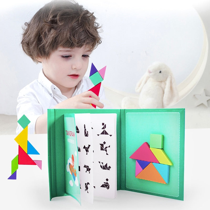 agnetic Tangram Puzzle Book Portable Preschool Baby Kids Toys Intelligence Jigsaw Puzzle Wooden Educational Toys