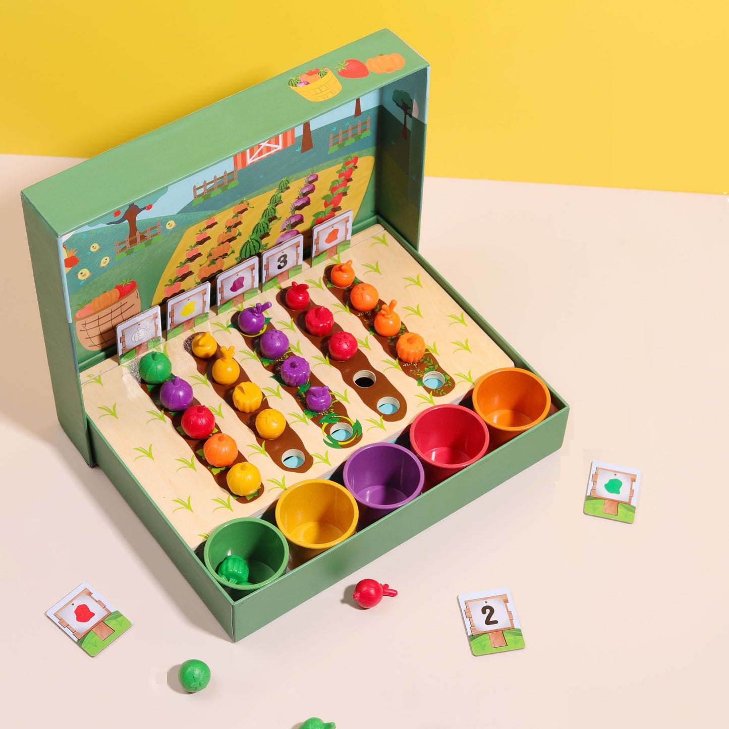 Simulation Farm Fruit And Vegetable Plantation Color Classification Cup Children's Early Education Puzzle Enlightenment Wooden Toys