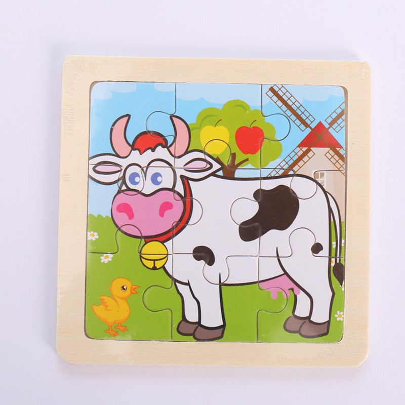 9 Pieces Of Wooden Children's Puzzle Toys Early Childhood Educational Cartoon Animal Transportation Cognitive Puzzle Board