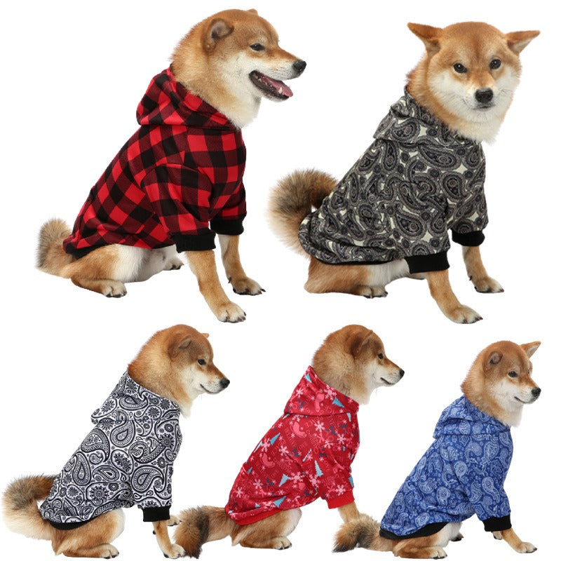 Christmas pet plaid hoodie with thickened hooded small medium and large dog clothing