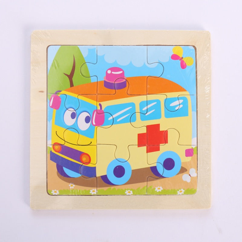 9 Pieces Of Wooden Children's Puzzle Toys Early Childhood Educational Cartoon Animal Transportation Cognitive Puzzle Board