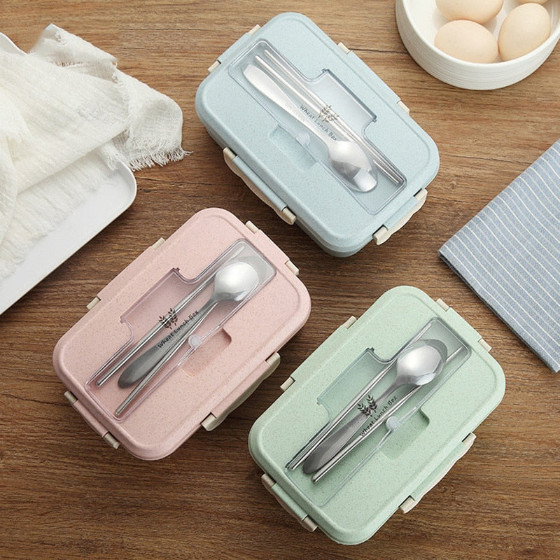 Lunch Box Food Container Bento Box Heated Lunchbox Kids Lunchbox Snack Straw Wheat Korean Sealed Student Plastic Box for Food