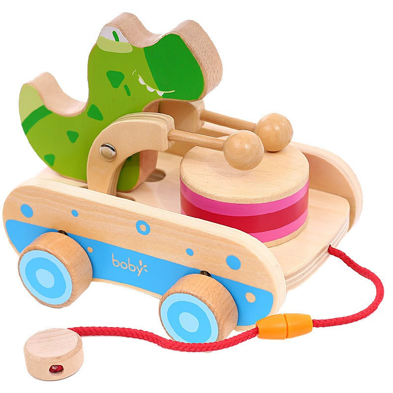 Baby Early Education: Drumming, Wooden Toy Car, Pull Rope, Hand Pulled Car, Baby Yearly Tractor, Puzzle and Step Learning