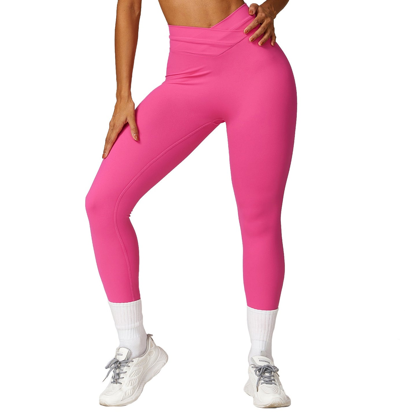 Quick drying buttocks lifting tight yoga pants, cross high waist fitness pants, worn on the outside, brushed running sports