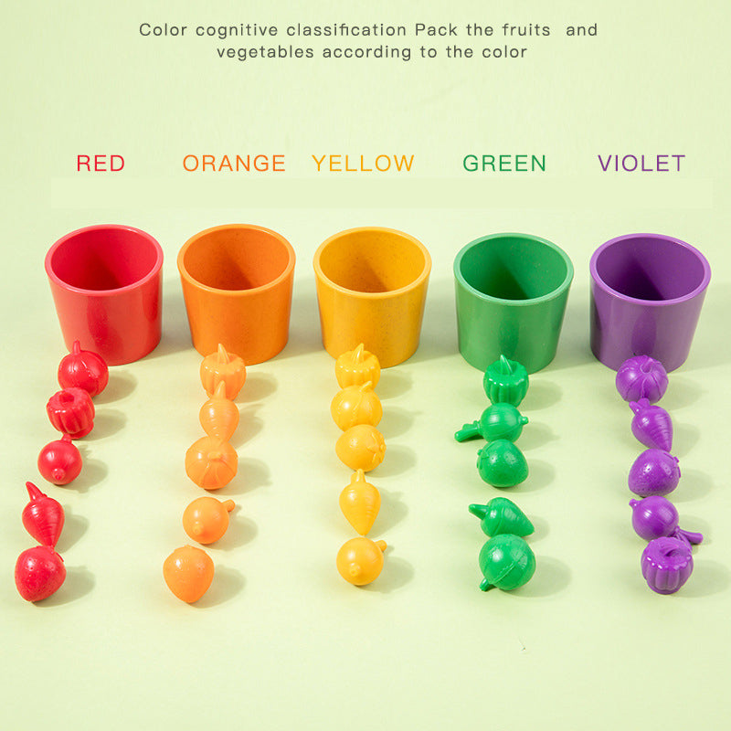 Simulation Farm Fruit And Vegetable Plantation Color Classification Cup Children's Early Education Puzzle Enlightenment Wooden Toys