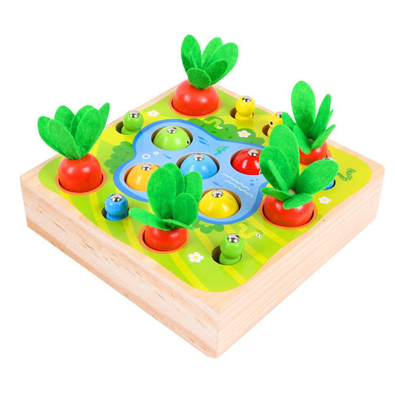 Children's Wooden Magnetic Fishing Toy Baby Plug Early Education To Catch Insects And Pull Radish Parent-Child Interactive Toys