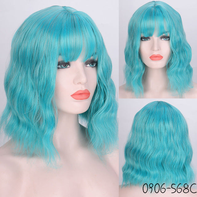 Fashionable synthetic short curly bob wig with a corn perm texture, featuring European and American style