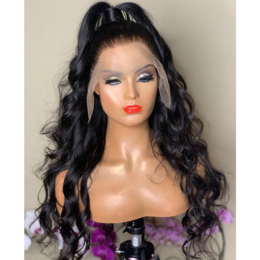 Natural transition wig with big waves, featuring long, curly, high-temperature synthetic fiber and front lace headgear