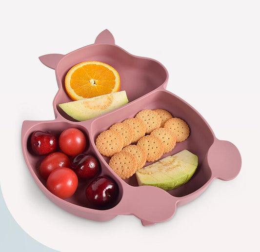 Squirrel Compartment Children's Tableware Silicone Complementary Food Bowl Baby Fork And Spoon Integrated Silicone Dinner Plate