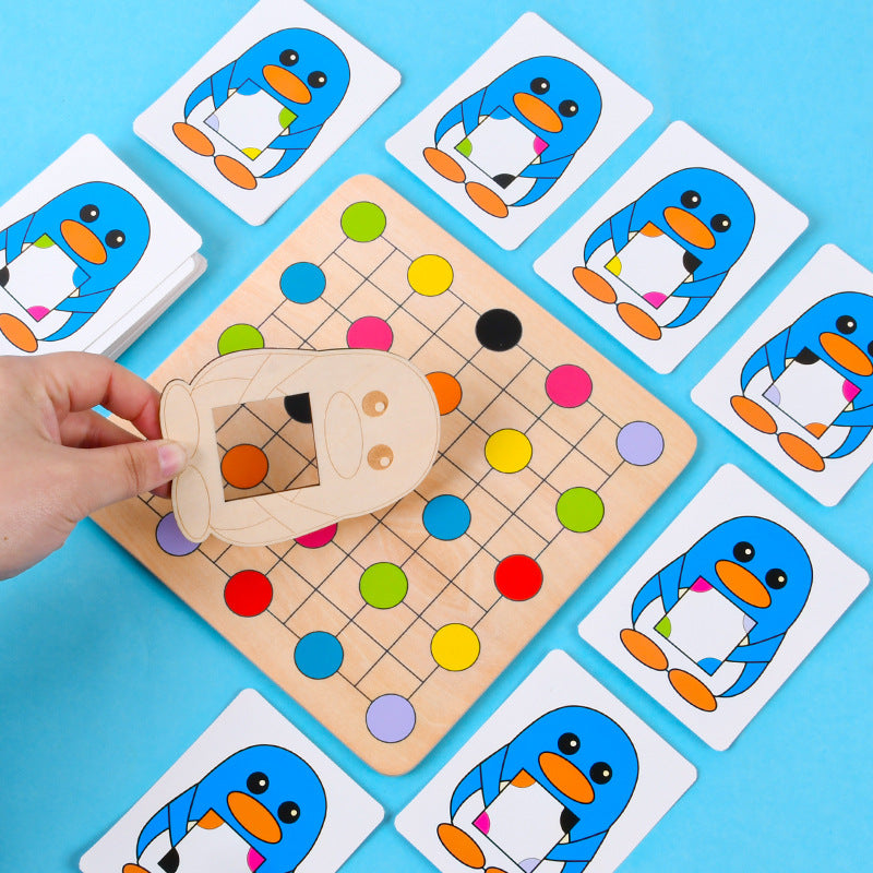 Wooden Penguin Looking For Color Matching Children's Educational Early Education Puzzle Toy Space Orientation Color Cognitive Game