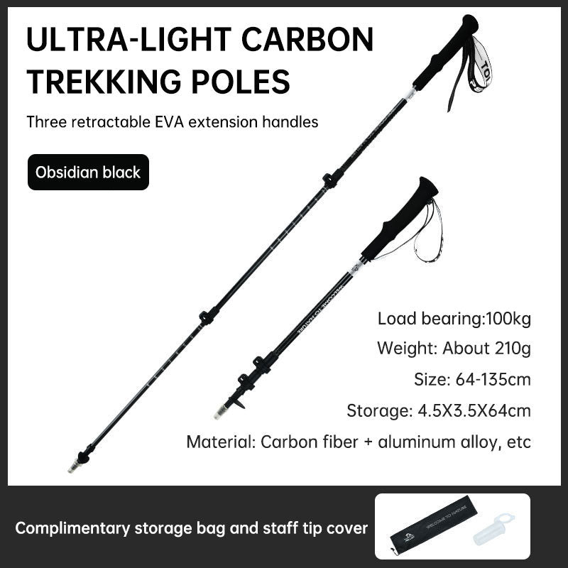 Outdoor Camping Alpenstock Carbon Ultra Light Telescopic Walking Stick Folding Non-slip Walking Stick Mountain Hiking Equipment