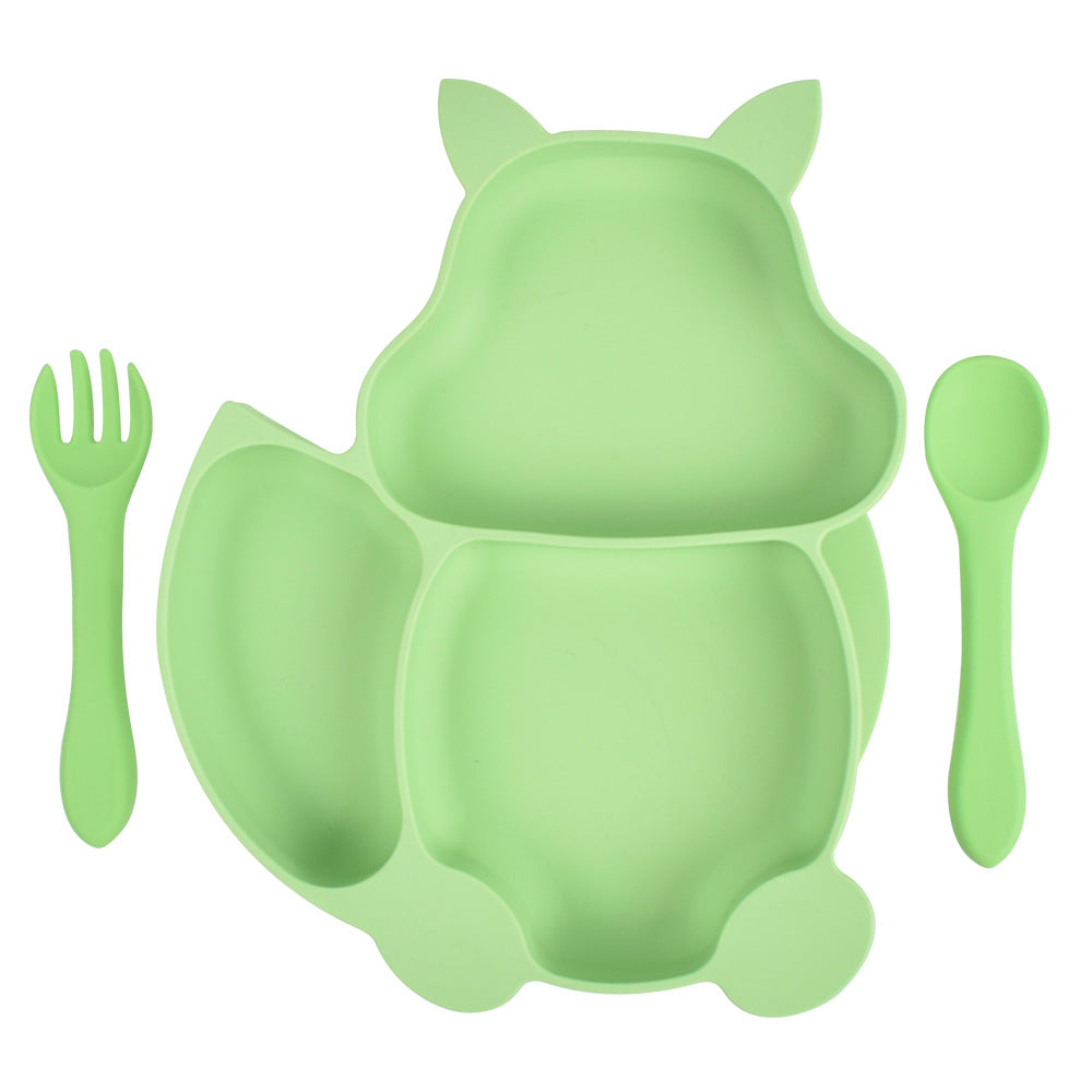 Squirrel Compartment Children's Tableware Silicone Complementary Food Bowl Baby Fork And Spoon Integrated Silicone Dinner Plate