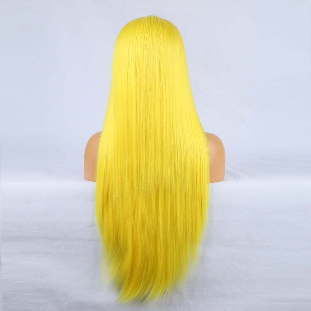 Hand Groove 13*2.5 Chemical Fiber Front Lace Yellow Long Bangs Wig Headgear Natural Hairline