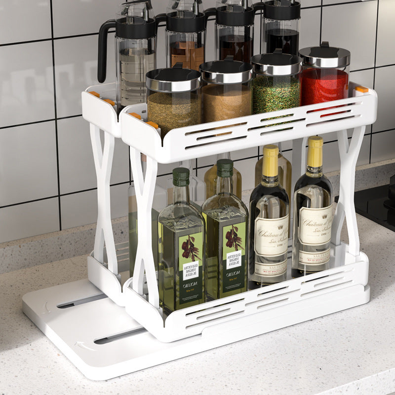 Pull out Rotating Spice Rack Organizer for Cabinet Rotate Makeup Organizer Slide Bottle Box Holder Plastic Seasoning Spice Rack