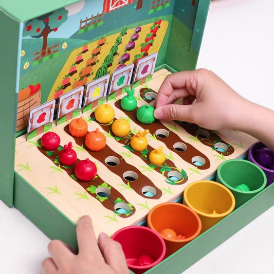 Simulation Farm Fruit And Vegetable Plantation Color Classification Cup Children's Early Education Puzzle Enlightenment Wooden Toys