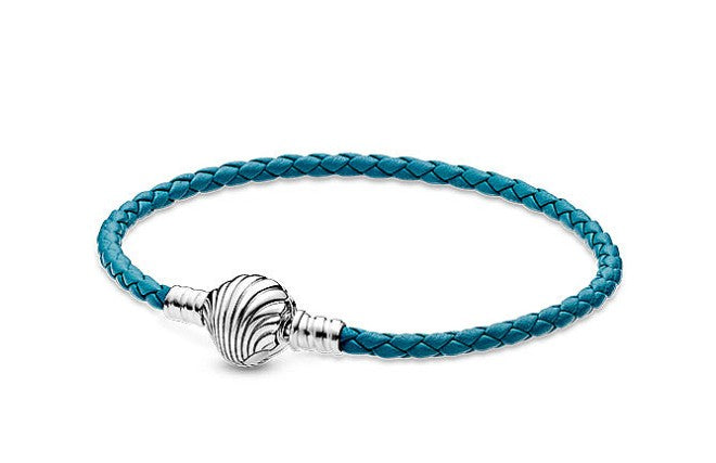 New Summer 925 Sterling Silver Seashell Clasp Turquoise Braided Leather Bracelet For Women Fashion DIY Jewelry