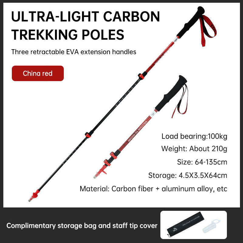 Outdoor Camping Alpenstock Carbon Ultra Light Telescopic Walking Stick Folding Non-slip Walking Stick Mountain Hiking Equipment