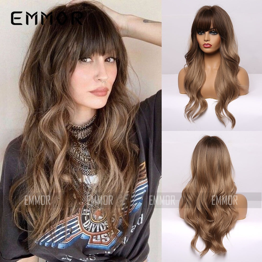 Long curly natural-looking synthetic full head wig