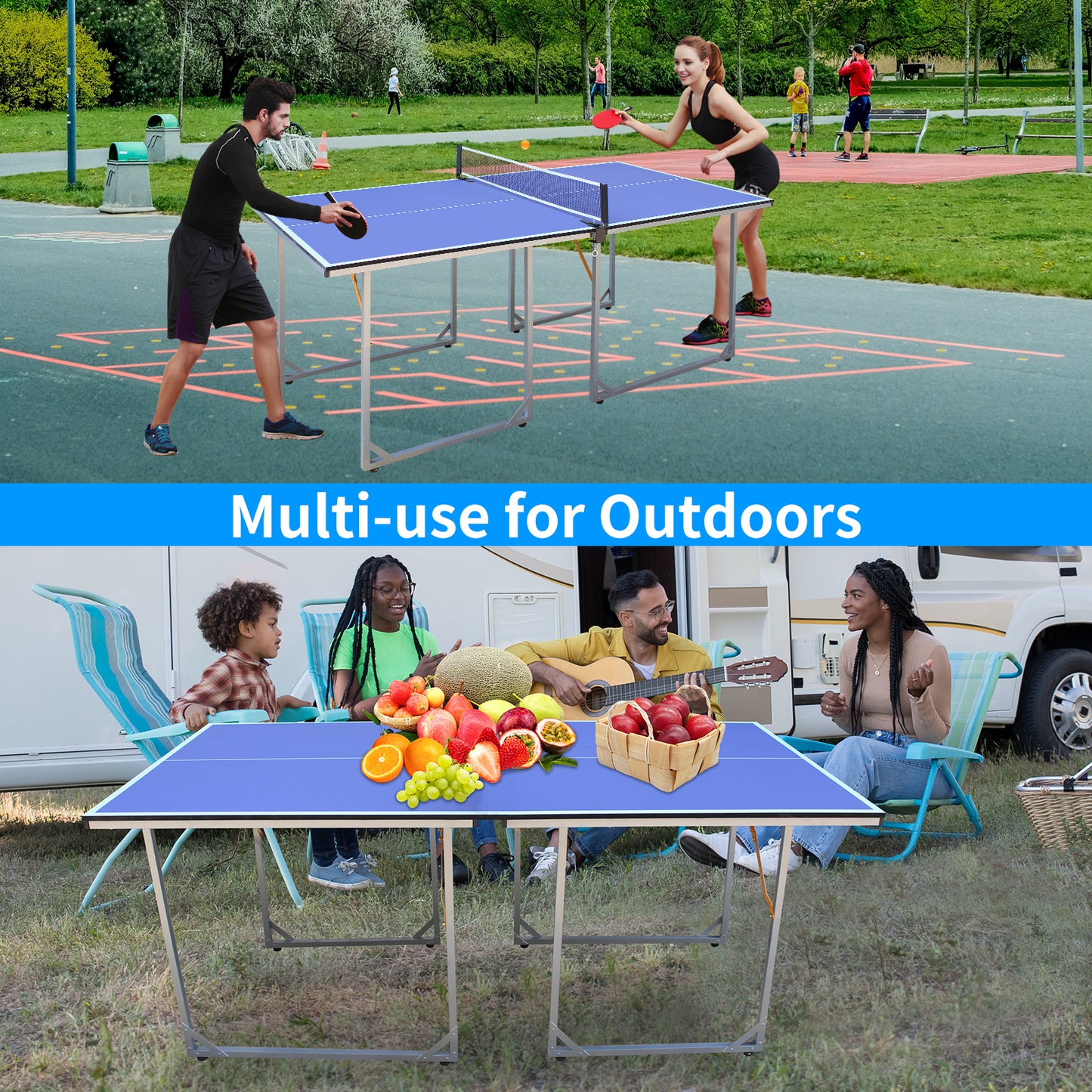 6ft Mid-Size Table Tennis Table Foldable & Portable Ping Pong Table Set for Indoor & Outdoor Games with Net