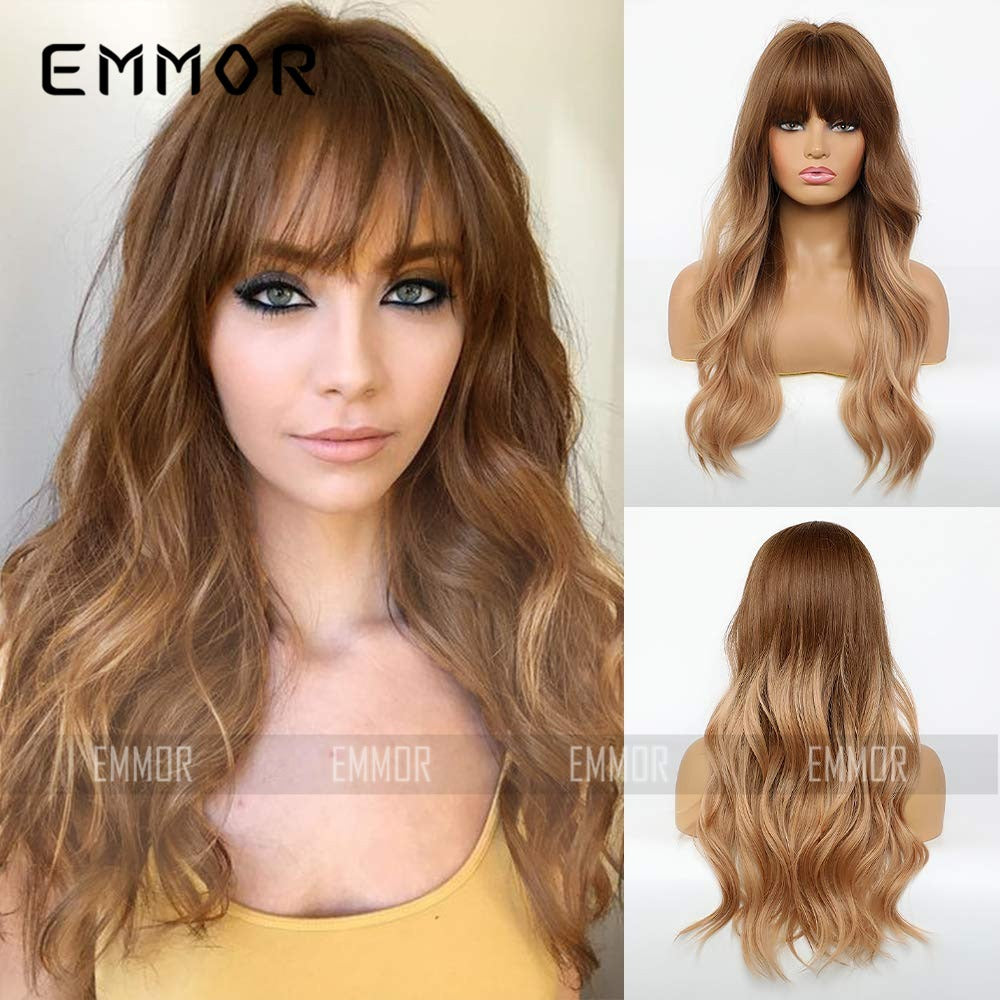 Long curly natural-looking synthetic full head wig