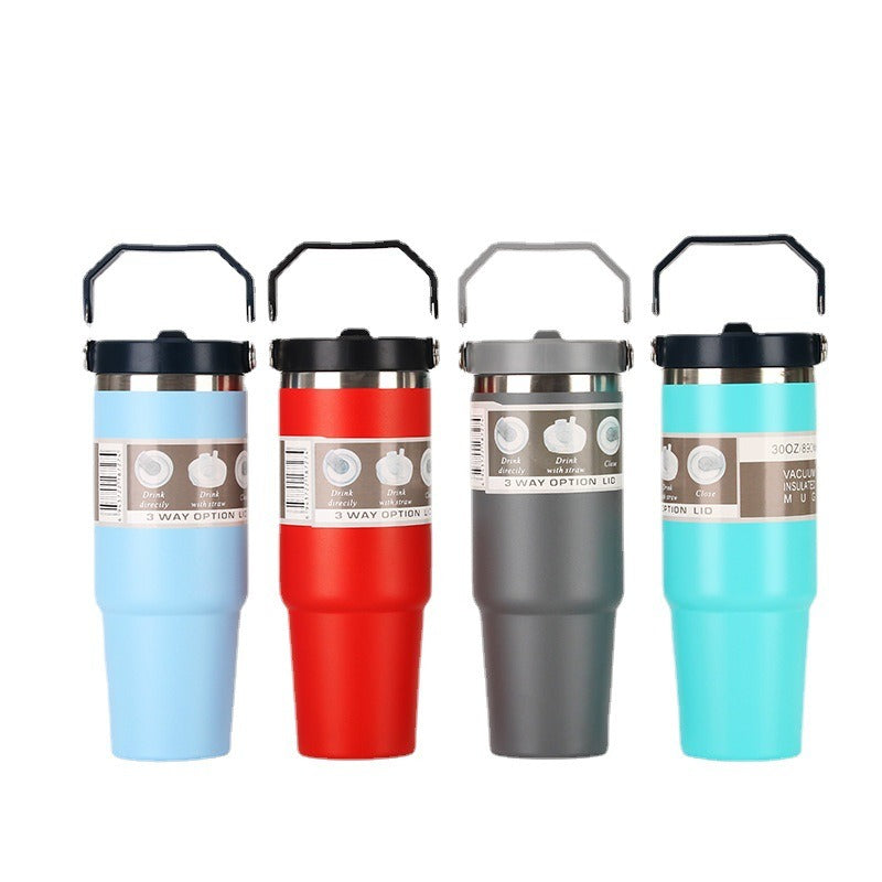 20oz30ozPortable Car Cup Stainless Steel Cup Travel Sports Water Bottle With Handle Cover Coffee Tumbler Cup