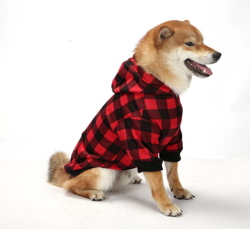 Christmas pet plaid hoodie with thickened hooded small medium and large dog clothing