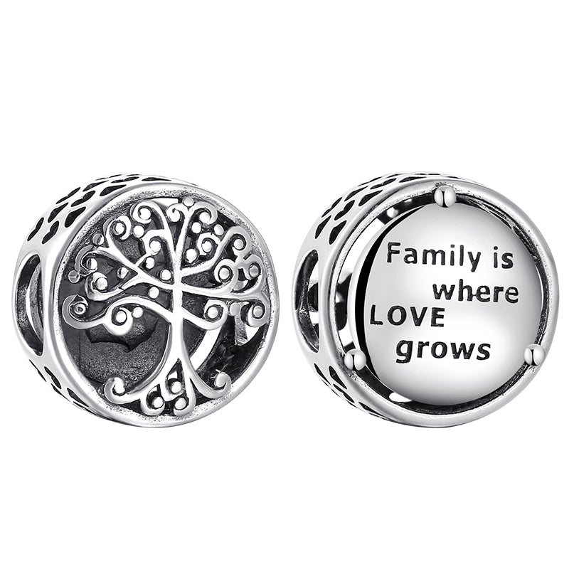 Round shape 925 Sterling Silver Family Is Where Love Grows DIY Fine Beads Fit Original Pandora Charm Bracelet Jewelry making