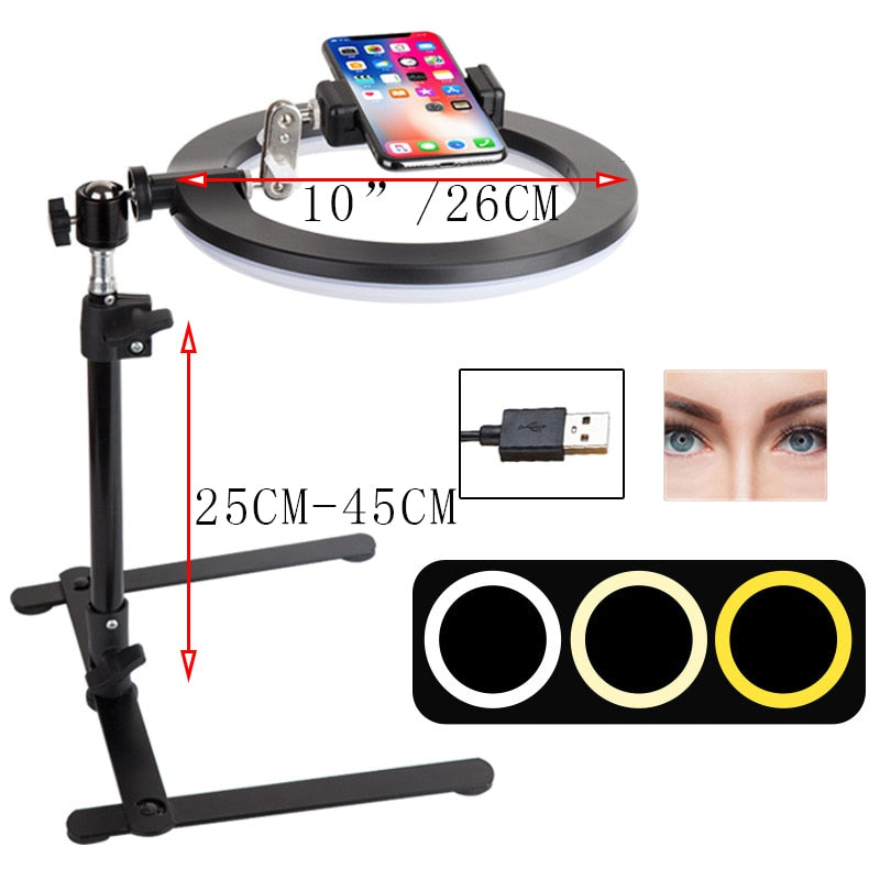 26CM LED with tripod stand and bluetooth, ideal for YouTube videos, live cooking, photography, and selfies