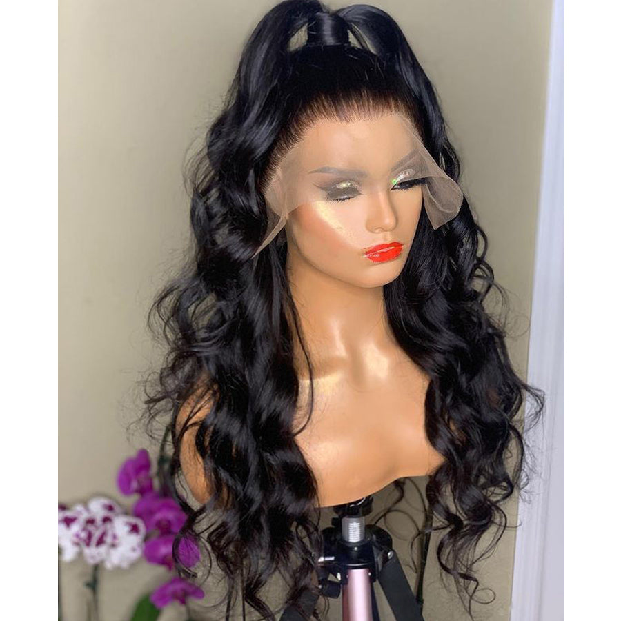 Natural transition wig with big waves, featuring long, curly, high-temperature synthetic fiber and front lace headgear