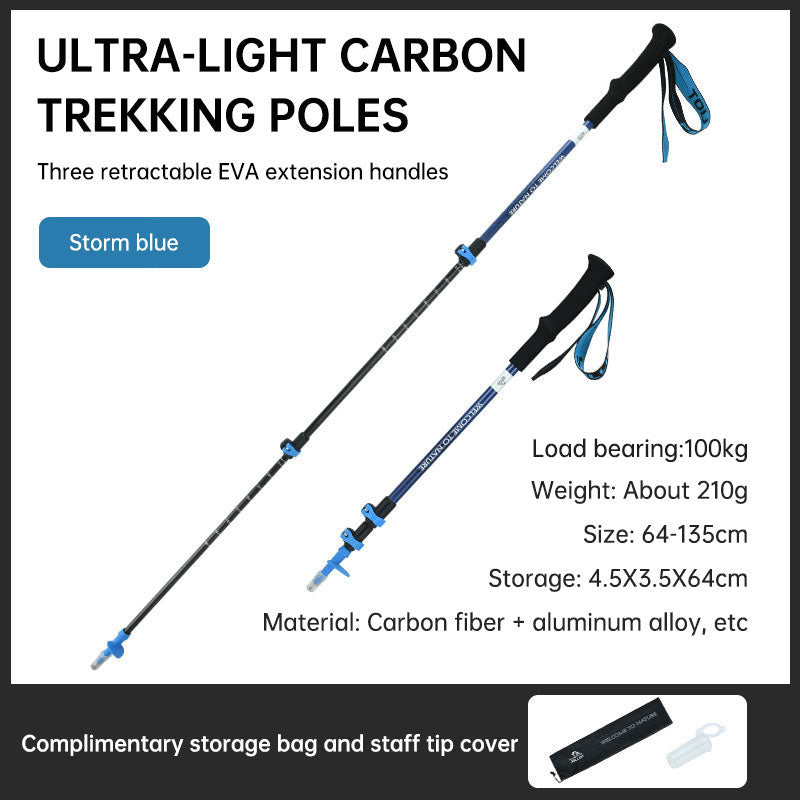 Outdoor Camping Alpenstock Carbon Ultra Light Telescopic Walking Stick Folding Non-slip Walking Stick Mountain Hiking Equipment